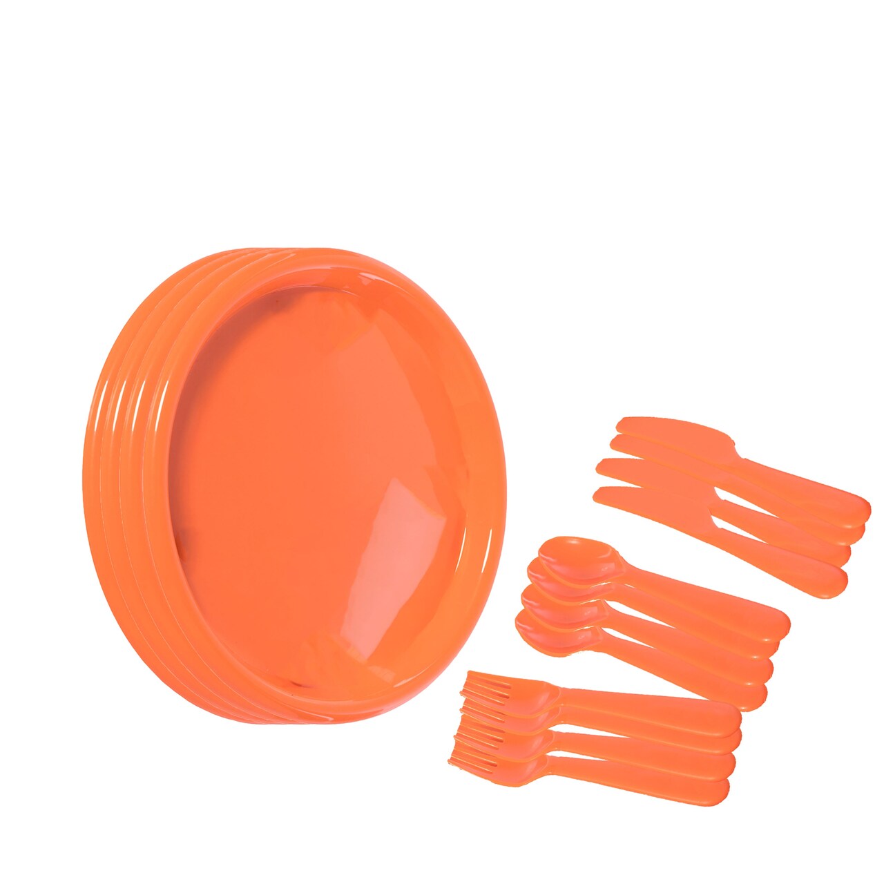 Reusable Cutlery Set of 4 Plastic Plates, Spoons, Forks and Knives for Baby and Toddlers